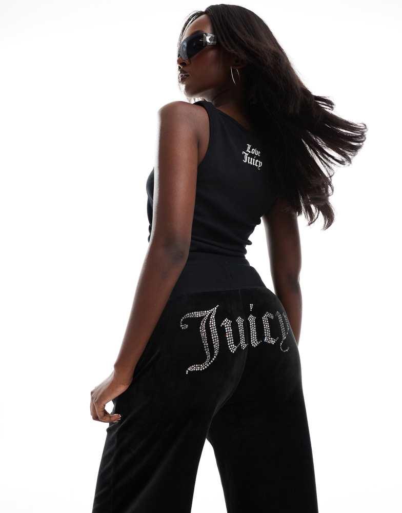 Juicy Couture Juicy Couture velour wide leg joggers in black exclusive to ASOS