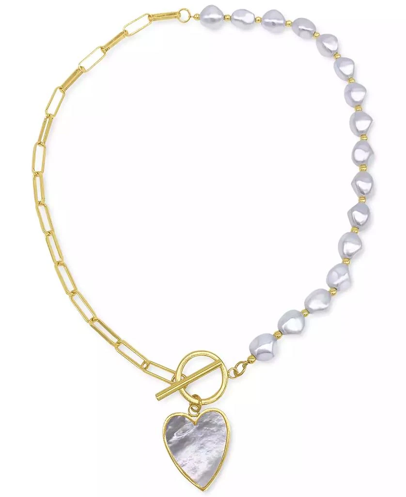 ADORNIA Imitation Pearl and Chain Heart Toggle Necklace 5