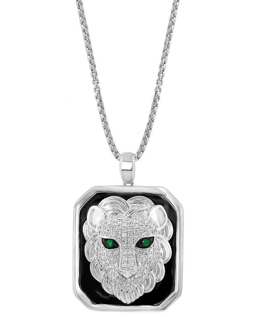 Effy EFFY® Men
s Diamond (1/2 ct. t.w.) 
Emerald Accent Black Enamel Lion 22" Pendant Necklace in Sterling Silver