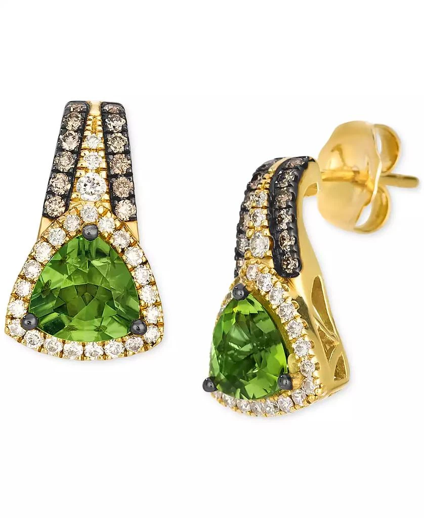 Le Vian Green Apple Peridot (1-1/2 ct. t.w.) & Diamond (1/5 ct. t.w.) Trillion Halo Stud Earrings in 14k Gold 1