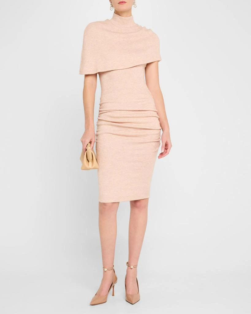 Black Halo Ruched Turtleneck Cape Knit Dress 2