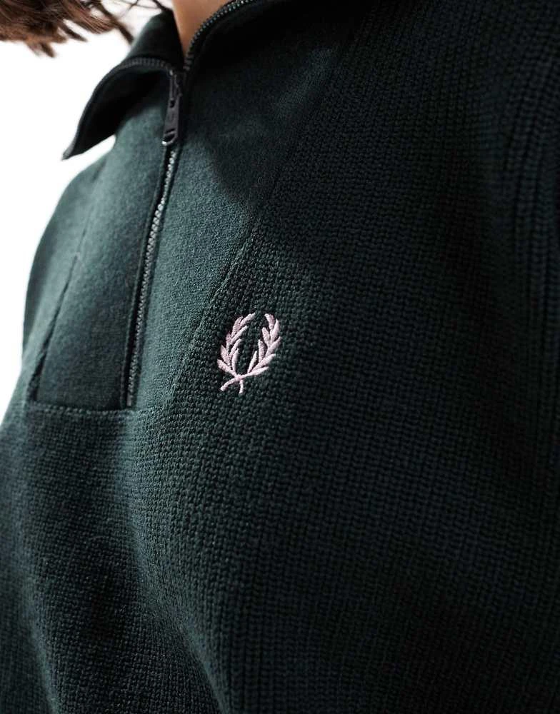 Fred Perry Fred Perry half zip knitted jumper in dark green and dusty pink 3