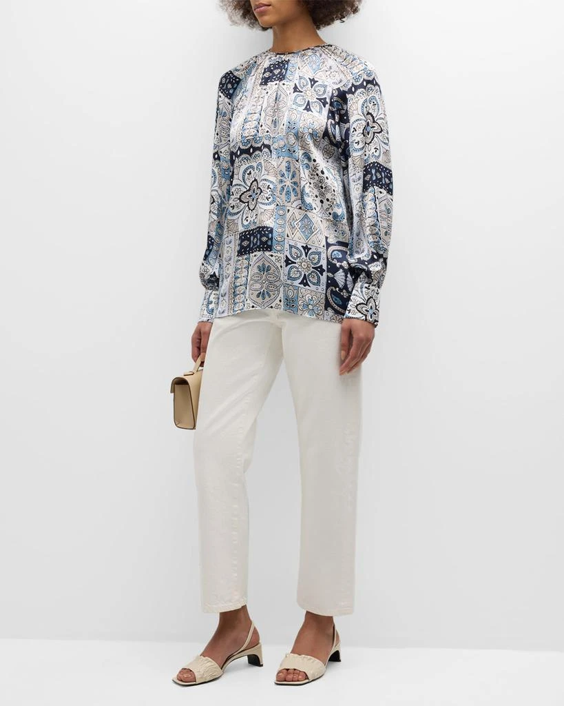 Eleventy Pleated Floral-Print Silk Shirt 3