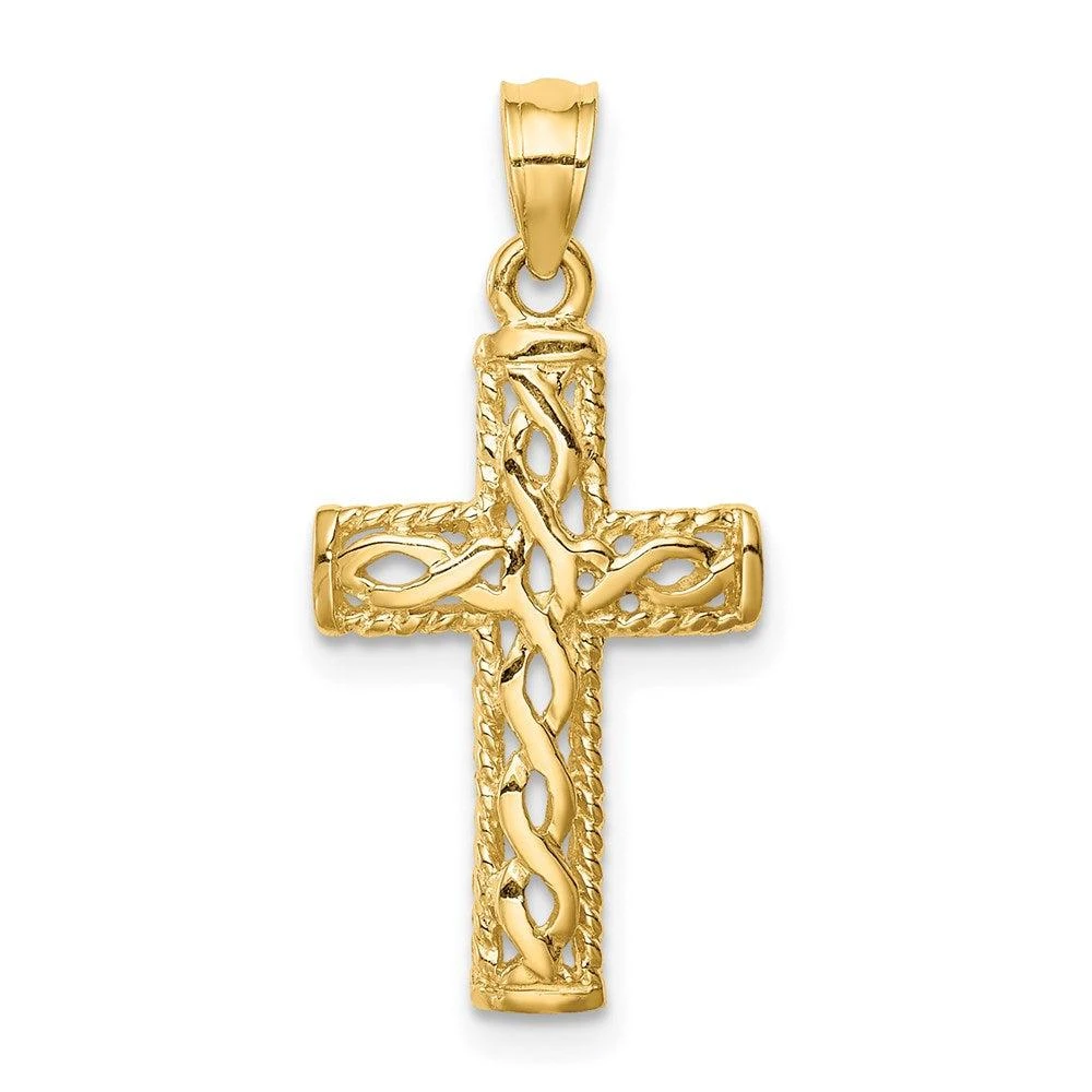 Diamond2Deal 14k Yellow Gold Polished Braided Cross Pendant 1