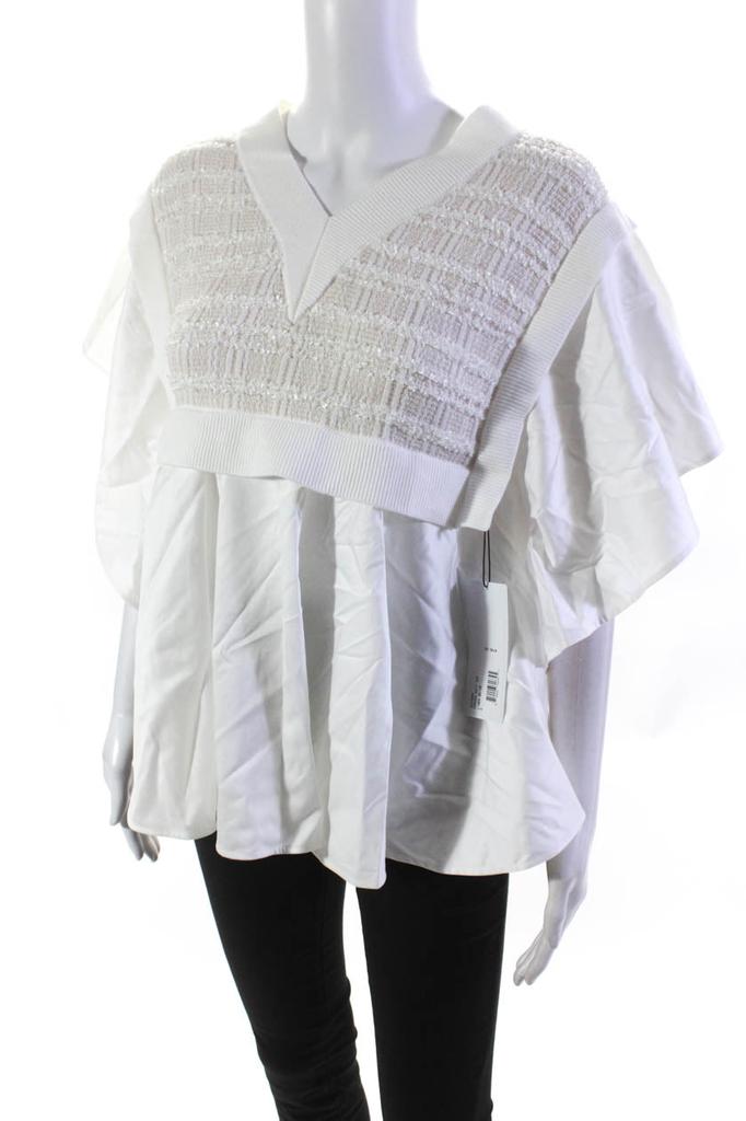 Adeam Adeam Womens V Neck Short Sleeves Kagura Knit Top White Cotton