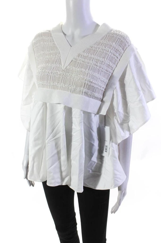 ADEAM Adeam Womens V Neck Short Sleeves Kagura Knit Top White Cotton 2