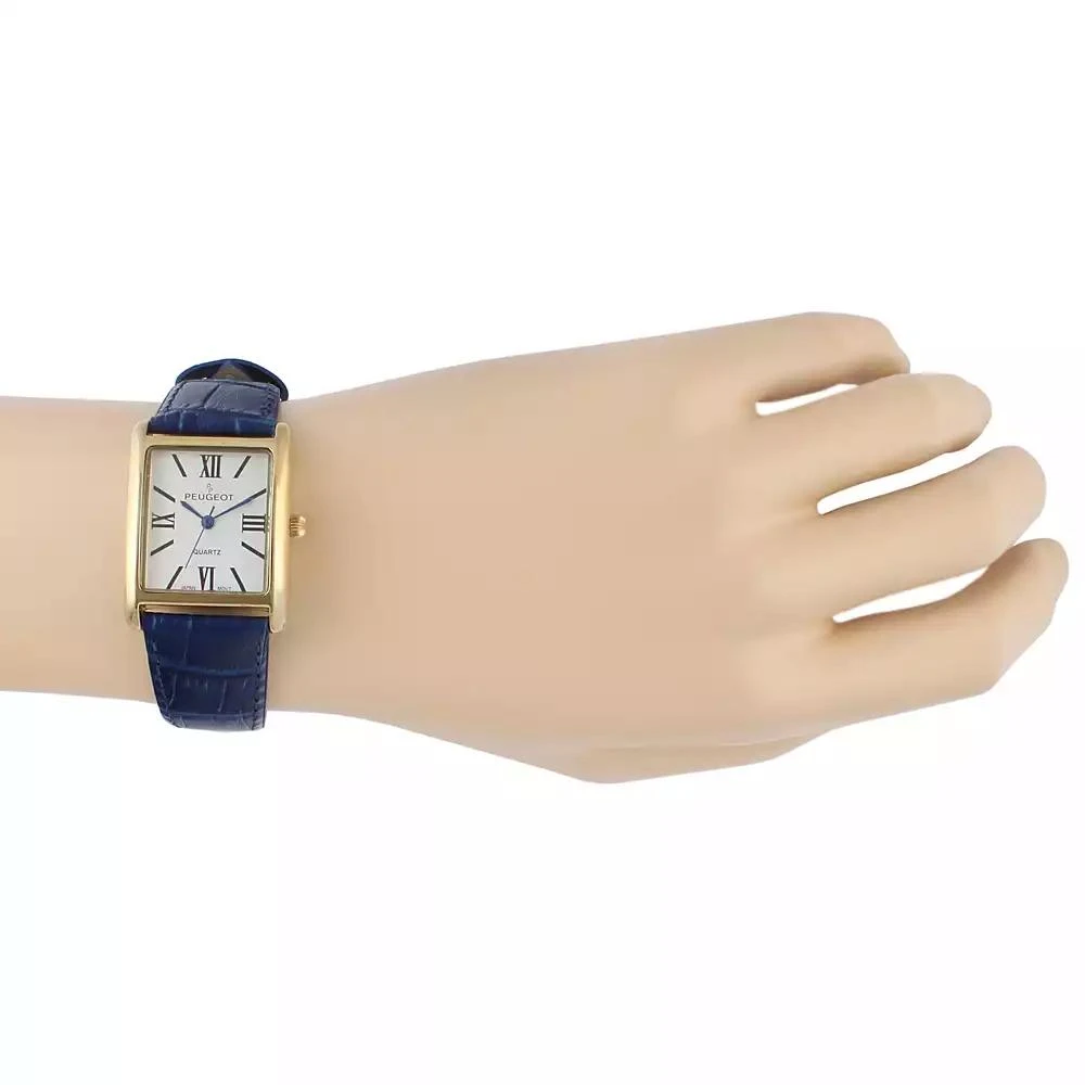 Peugeot Women's Tank Watch Roman Dial Blue Leather Strap 3