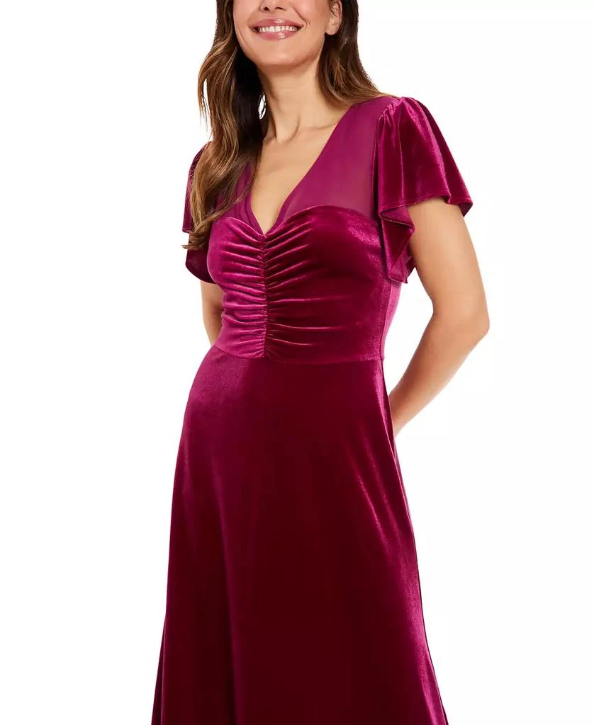 London Times Petite Velvet Flutter-Sleeve Ruched Dress 5