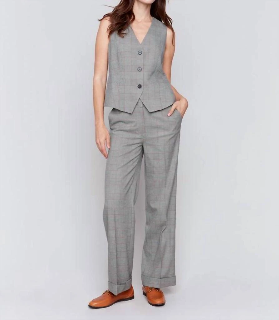 CHARLIE B Glen Plaid Suit Vest In Terracotta Houndstooth 1