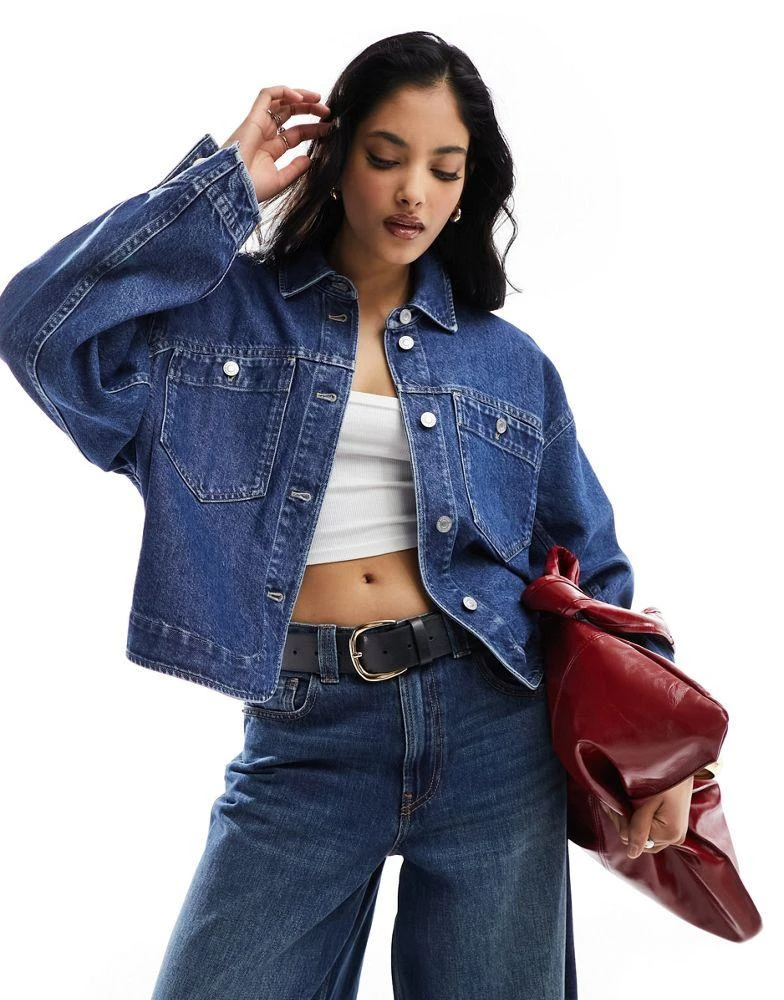 & Other Stories & Other Stories cropped denim jacket volume sleeves in  blue wash 1
