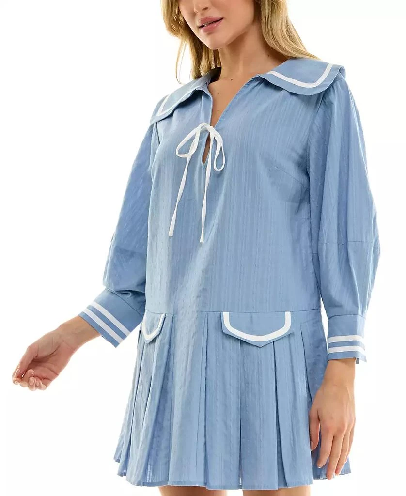 B Darlin Juniors' Cotton Contrast-Trim Pleated Dress 3