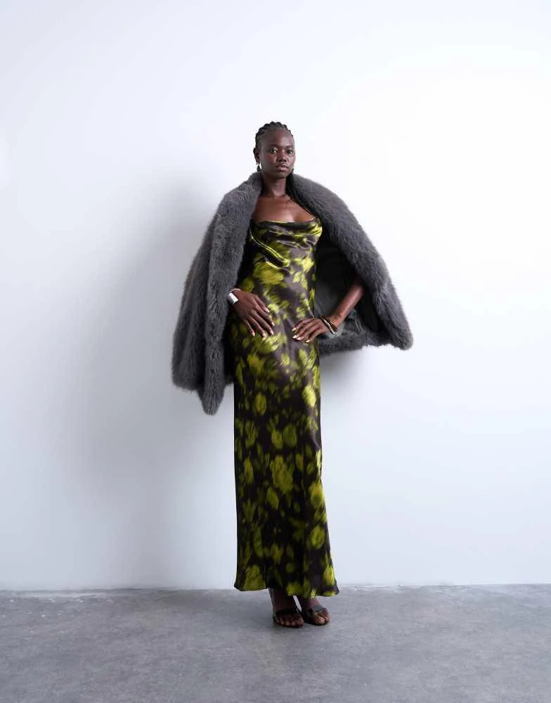 Topshop Topshop cowl maxi slip dress in grunge floral 1