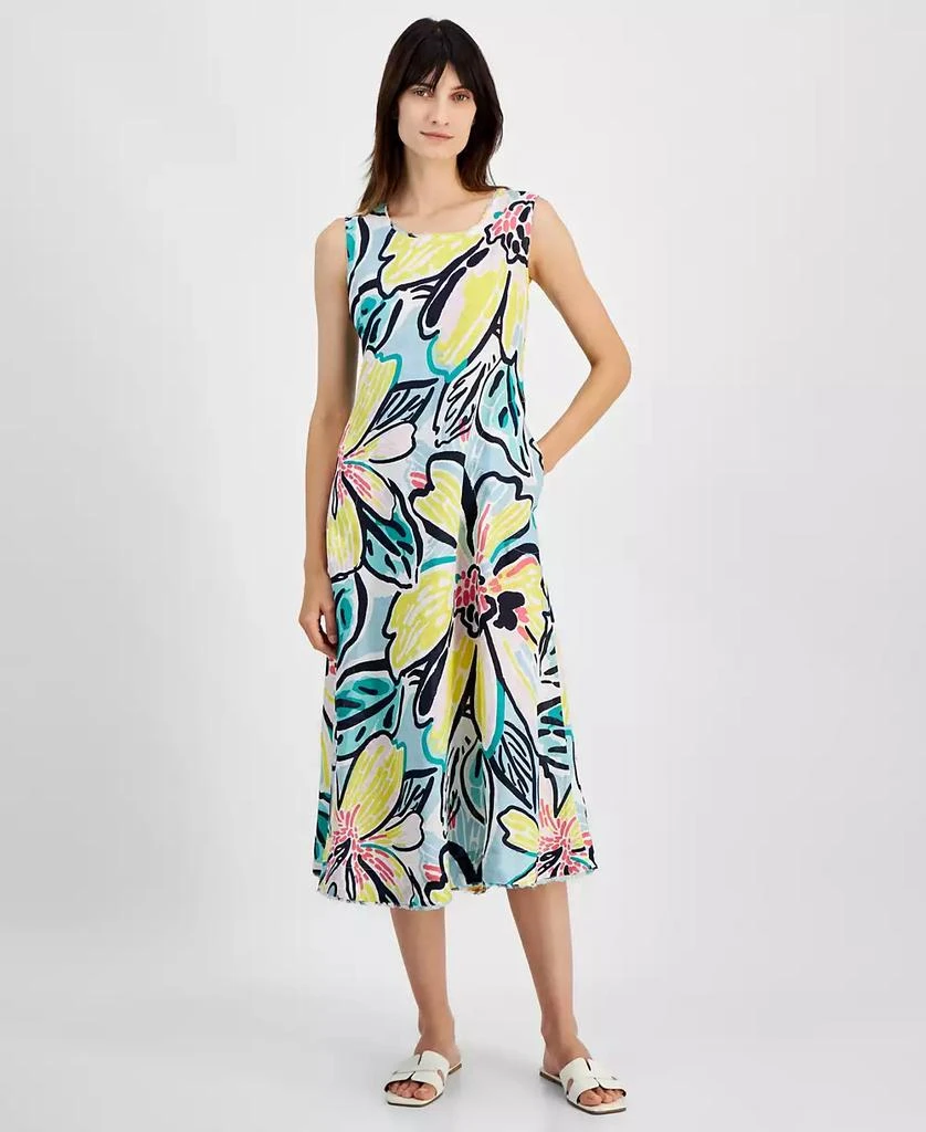Charter Club Women's Woven 100% Linen Printed Midi Dress, Created for Macy's 1