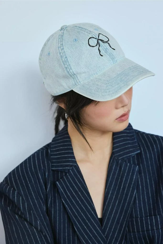 Urban Outfitters Embroidered Bow Denim Baseball Hat 1
