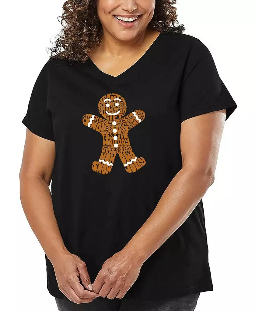LA Pop Art Plus Size Gingerbread Word Art V-Neck T-Shirt