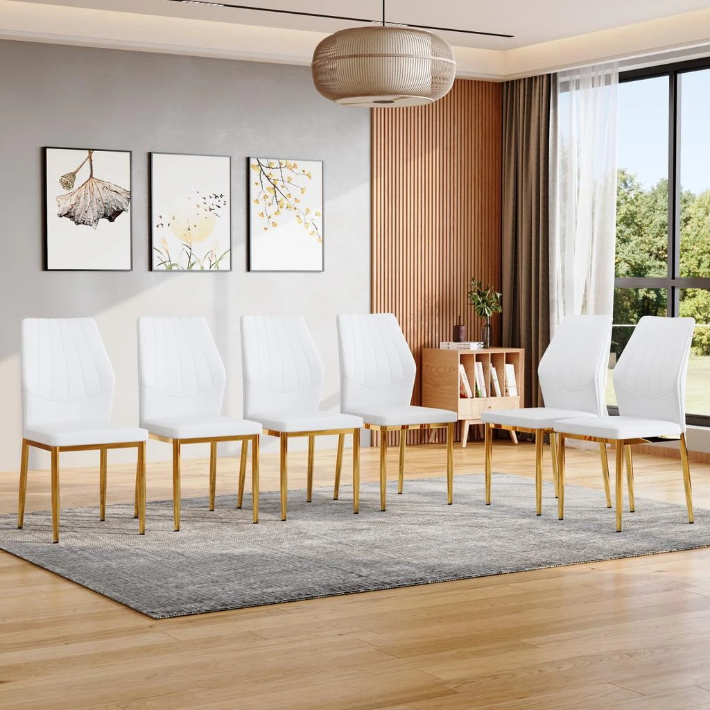 Streamdale Furniture Streamdale Set of 6 Gold 
White Dining Chairs, 37" High, Ergonomic PU Backrest