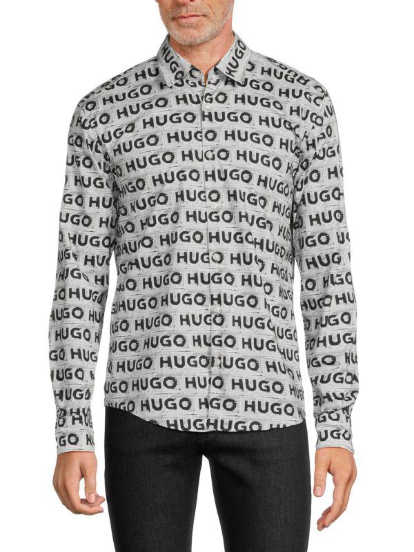 Hugo Boss Ermo Monogram Shirt WHITE L - Shirts - BeyondStyle