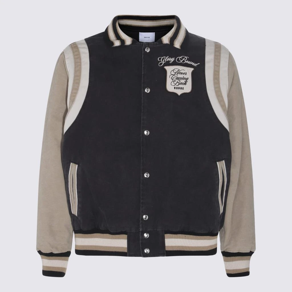 Rhude Black And Khaki Cotton Washed Bomber Jacket 1