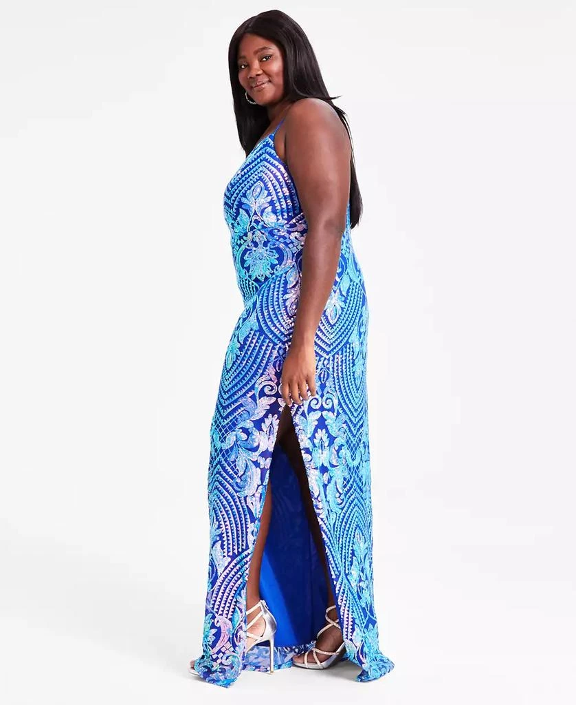 Emerald Sundae Trendy Plus Size Patterned-Sequin Gown, Created for Macy's 3