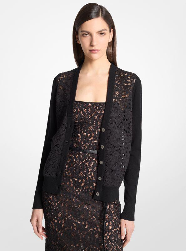 Michael Kors Floral Lace and Cashmere Cardigan