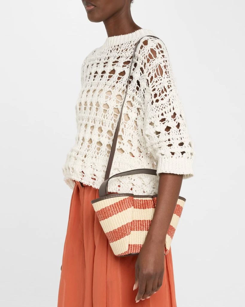 Brunello Cucinelli Marine Mini Striped Raffia Tote Bag 2