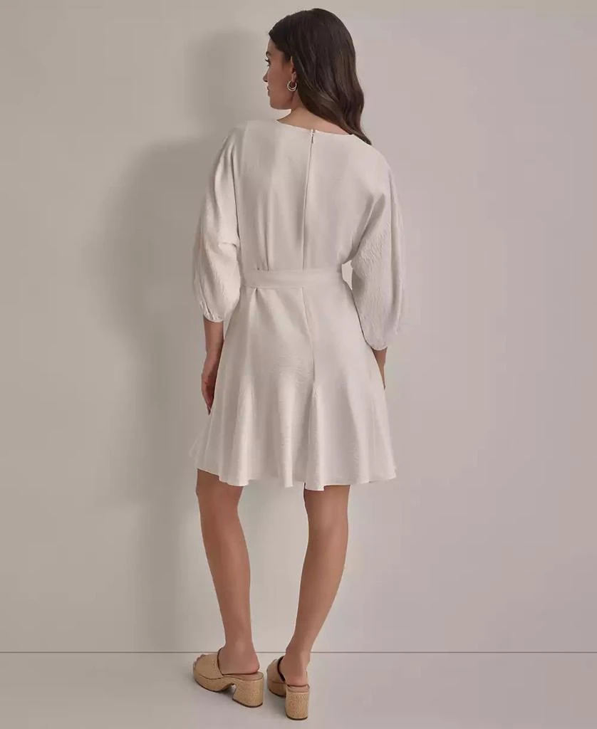 DKNY Women's V-neck Embroidered-trim Belted Dress 4