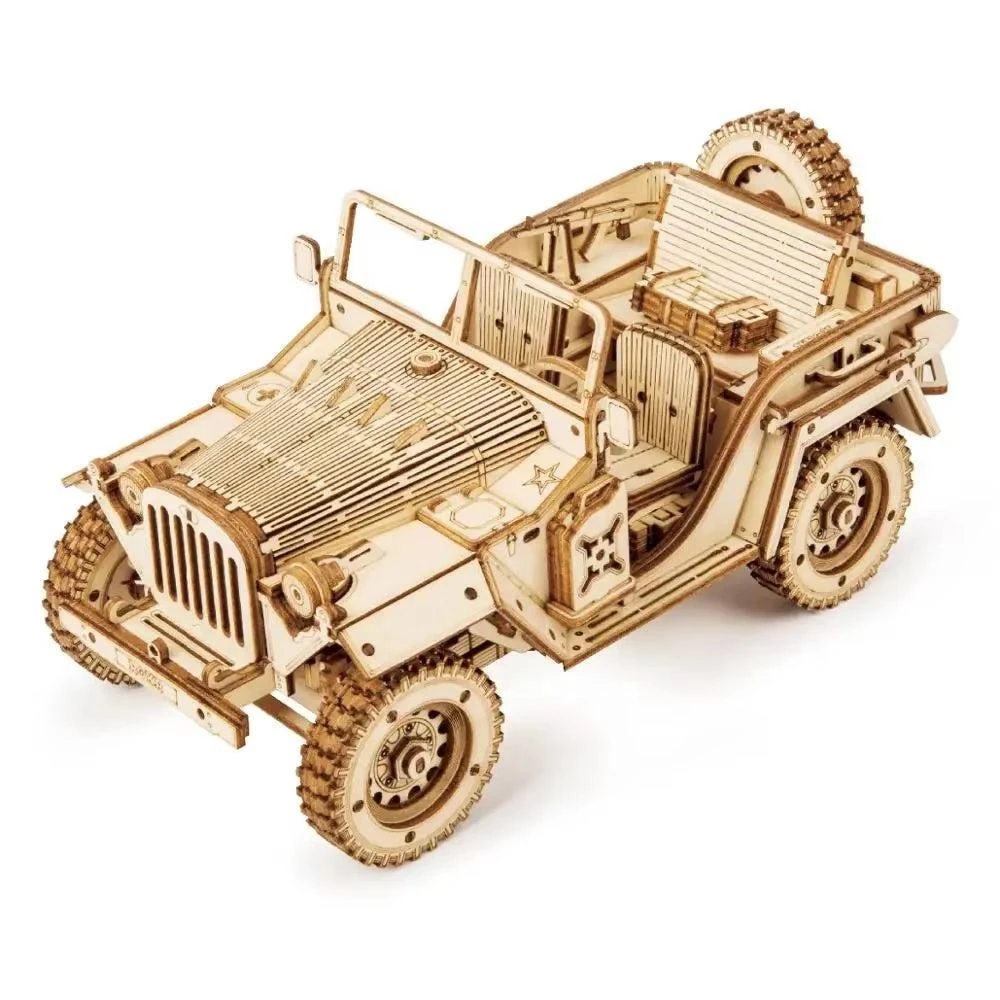 Robotime Rokr 3D Wooden Puzzle Building Kits: Montessori Educational Toys Featuring - Army Jeep