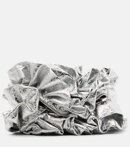 Dries Van Noten Ruffled metallic leather clutch