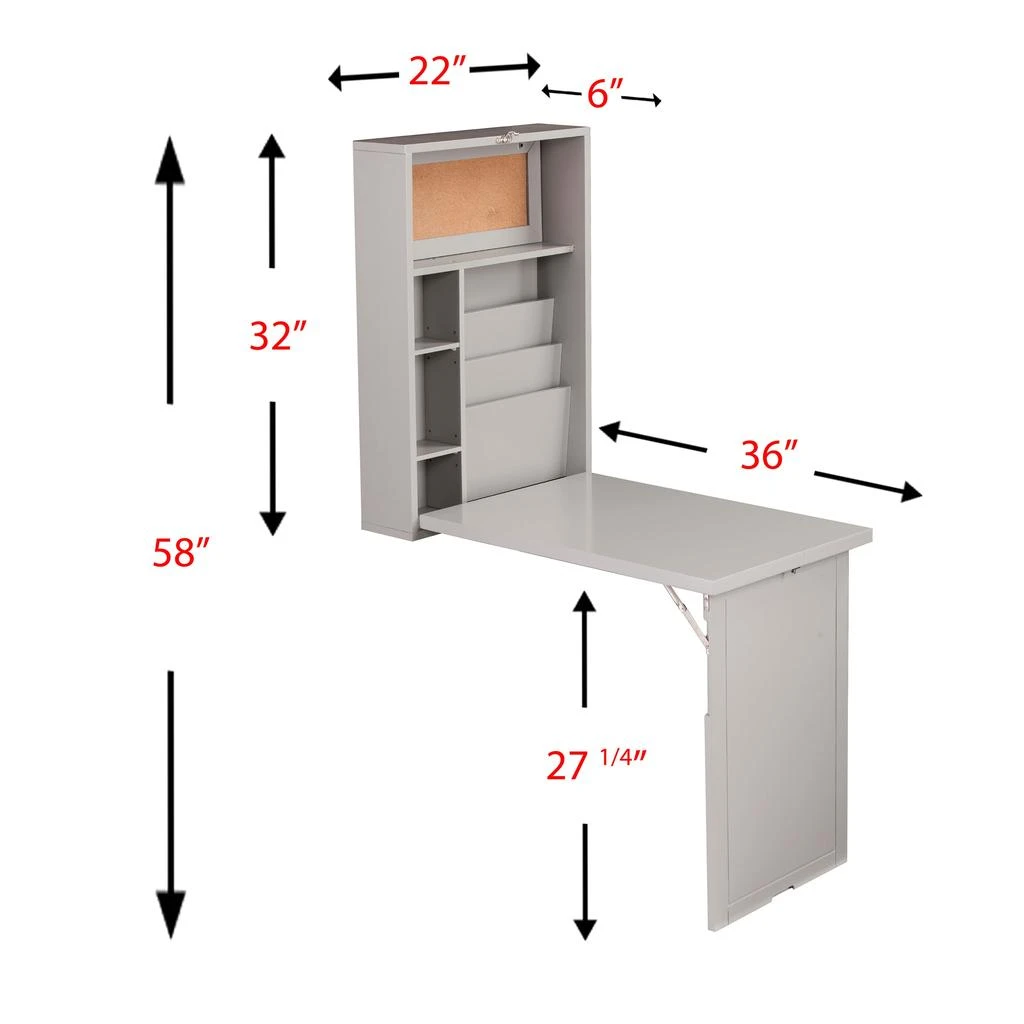SEI Minford Fold-Out Convertible Wall Mount Desk - Gray 3