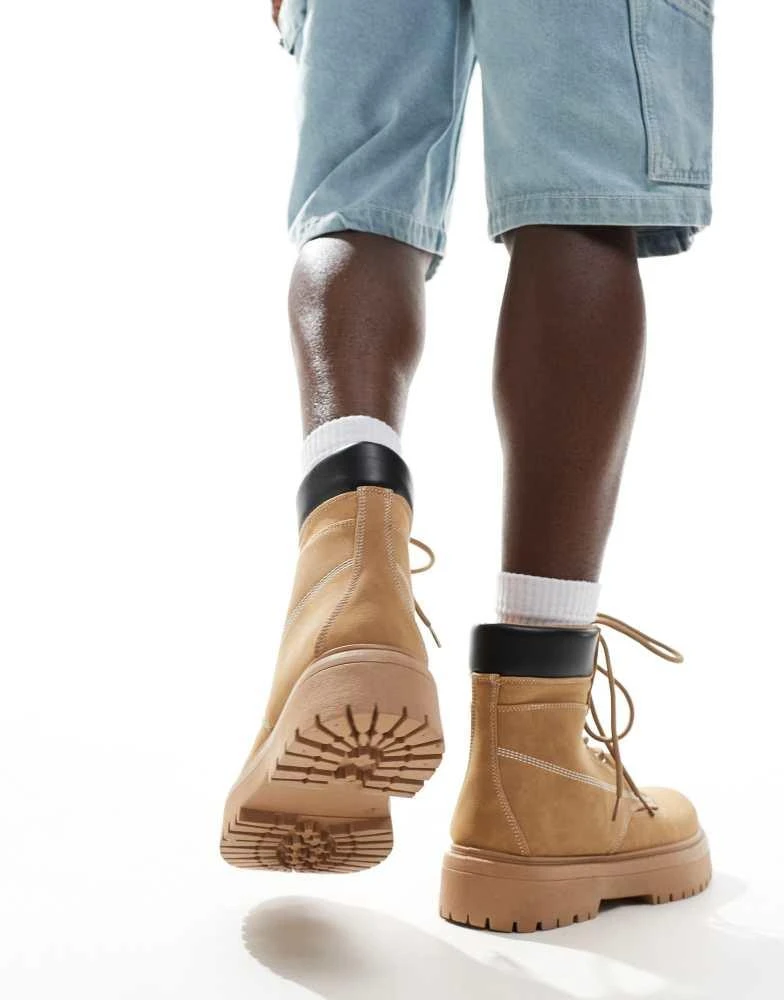 ASOS DESIGN lace up worker boots in tan with chunky sole  display picture 2