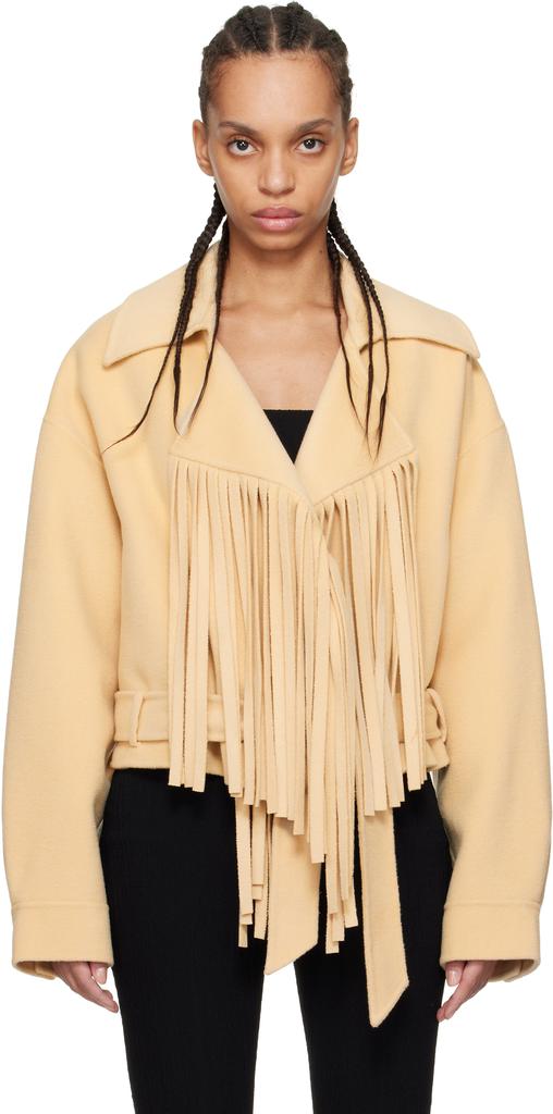 Nanushka Beige Ticia Fringed Double Wool Jacket