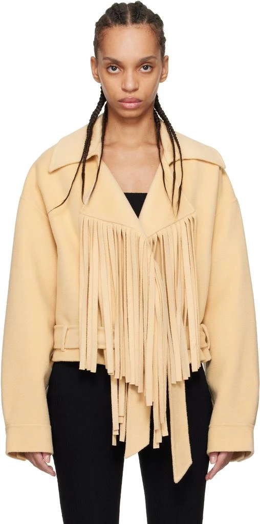 Nanushka Beige Ticia Fringed Double Wool Jacket 1