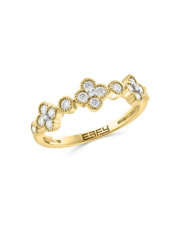 Effy 14K Yellow Gold & 0.49 TCW Diamond Clover Ring 1