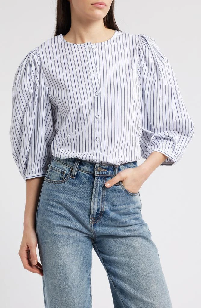 Madewell Puff-Sleeve Button-Up Top in Stripe