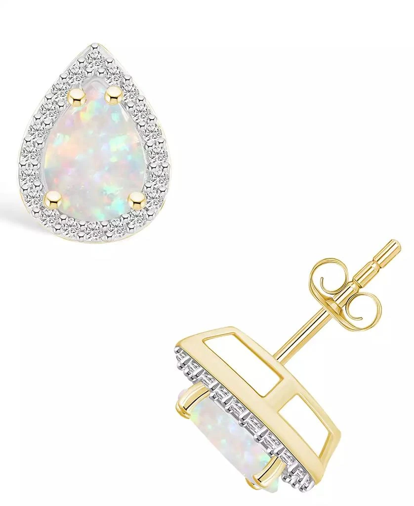Macy
s Lab Grown Opal (2/3 ct. t.w.) and Lab Grown Sapphire (1/5 ct. t.w.) Halo Studs in 10K Yellow Gold
