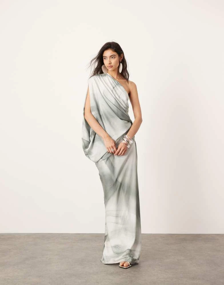 ASOS ASOS EDITION satin oversized one sleeve maxi dress in marble print 1