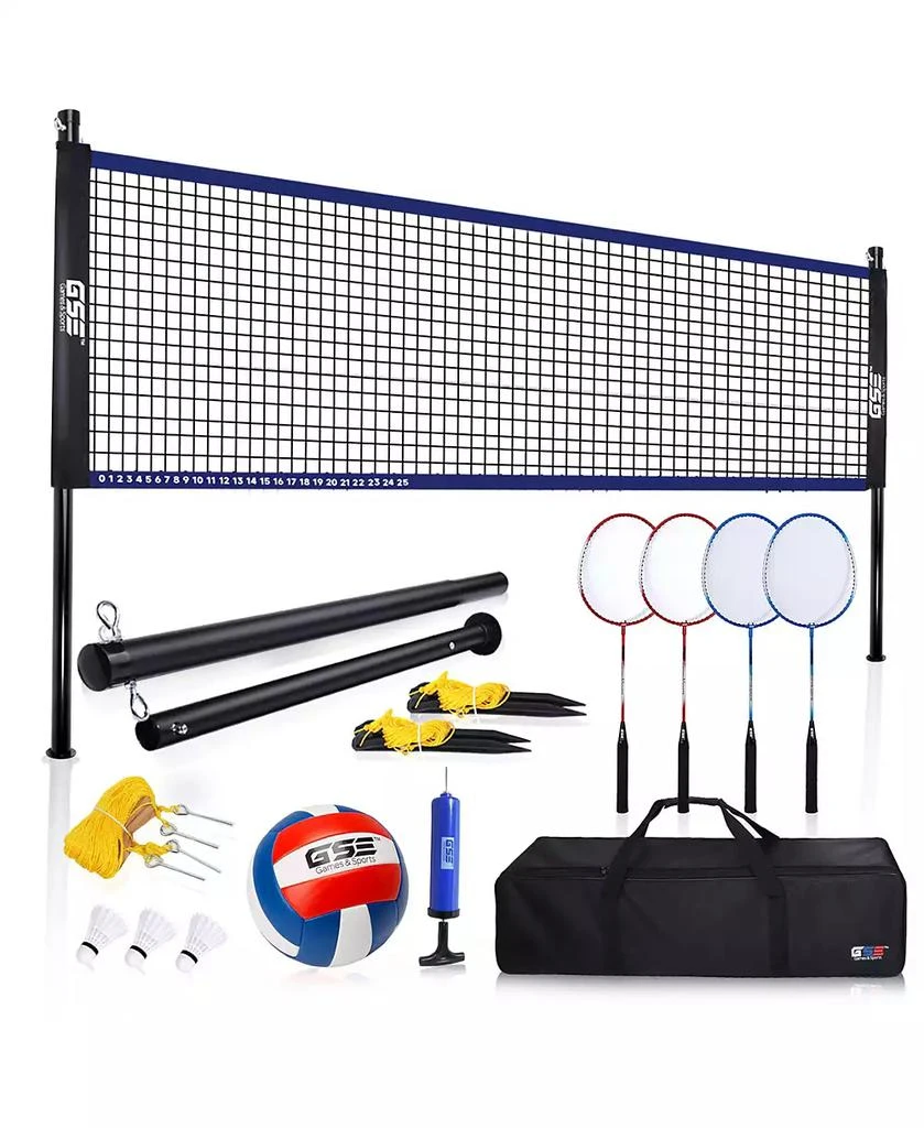 GSE Games 
Sports Expert Volleyball and Badminton Combo Set with Net,4 Rackets,3 Birds, PU Volleyball and Carrying Bag (Recreational) 1