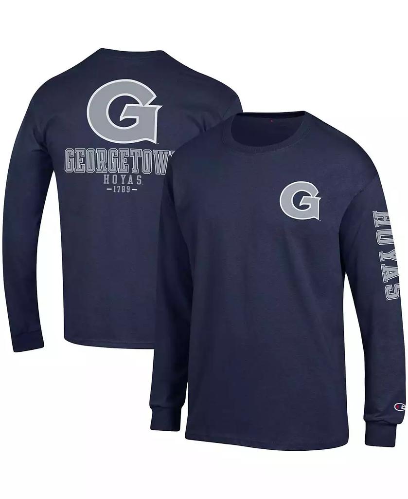 CHAMPION Men's Navy Georgetown Hoyas Team Stack Long Sleeve T-shirt