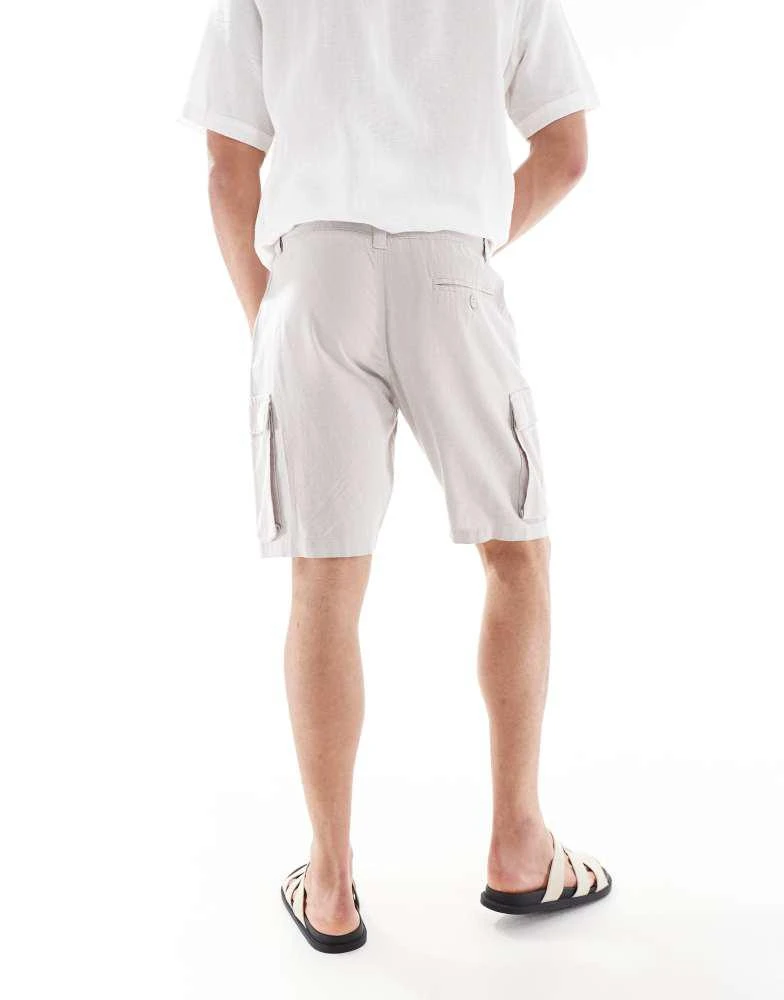 French Connection Mens French Connection cargo pocket linen shorts in stone 2