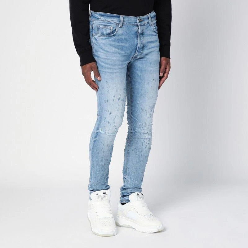 AMIRI LIGHT BLUE WASHED SKINNY JEANS WITH WEAR 3