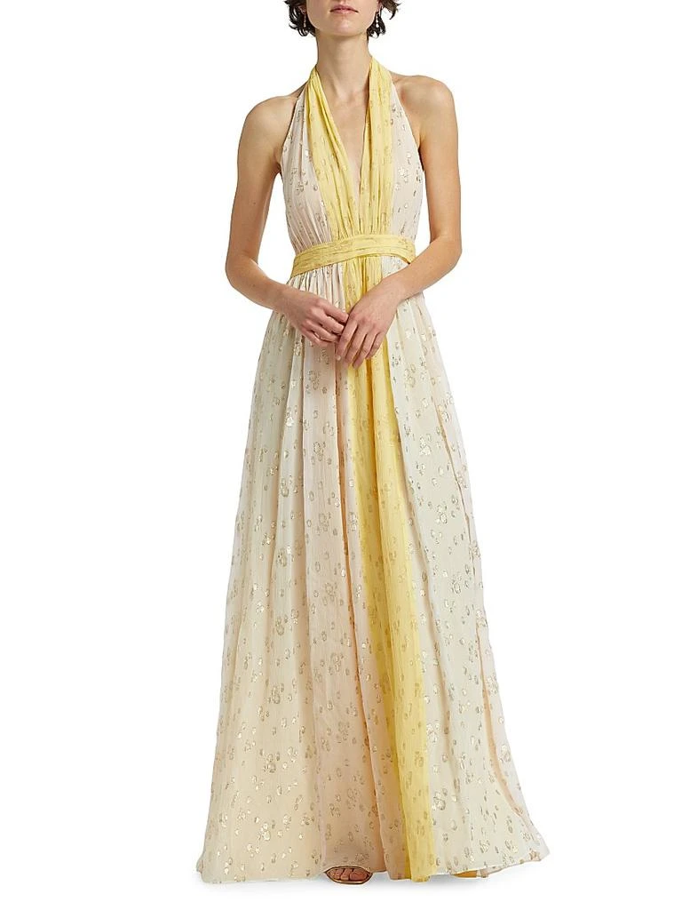 Leigh Metallic Spotted Halter Gown  On Sale Now with Up to 73% Off |  Discover Exclusive Deals & Savings at BeyondStyle  Authentic Ramy Brook  sleeveless|contemporary|women-owned or founded|dresses|a-line|Women's|pleated|print|women's|halter|women's  ...