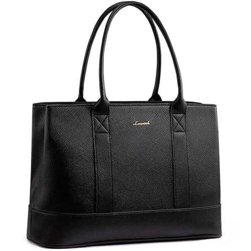 LOVEVOOK LOVEVOOK Laptop Tote Bag for Women, Pebbled Vegan Leather 15.6" Large Capacity Laptop Bag for Women, Waterproof Plus Room for Laptop & 4x Tumblers, for Office & Gift, Black