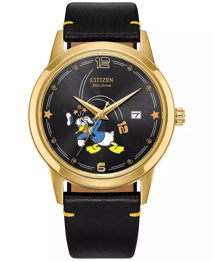 Citizen Eco-Drive Men's Disney Donald Duck Seeing Stars Black Leather Strap Watch 40mm 1