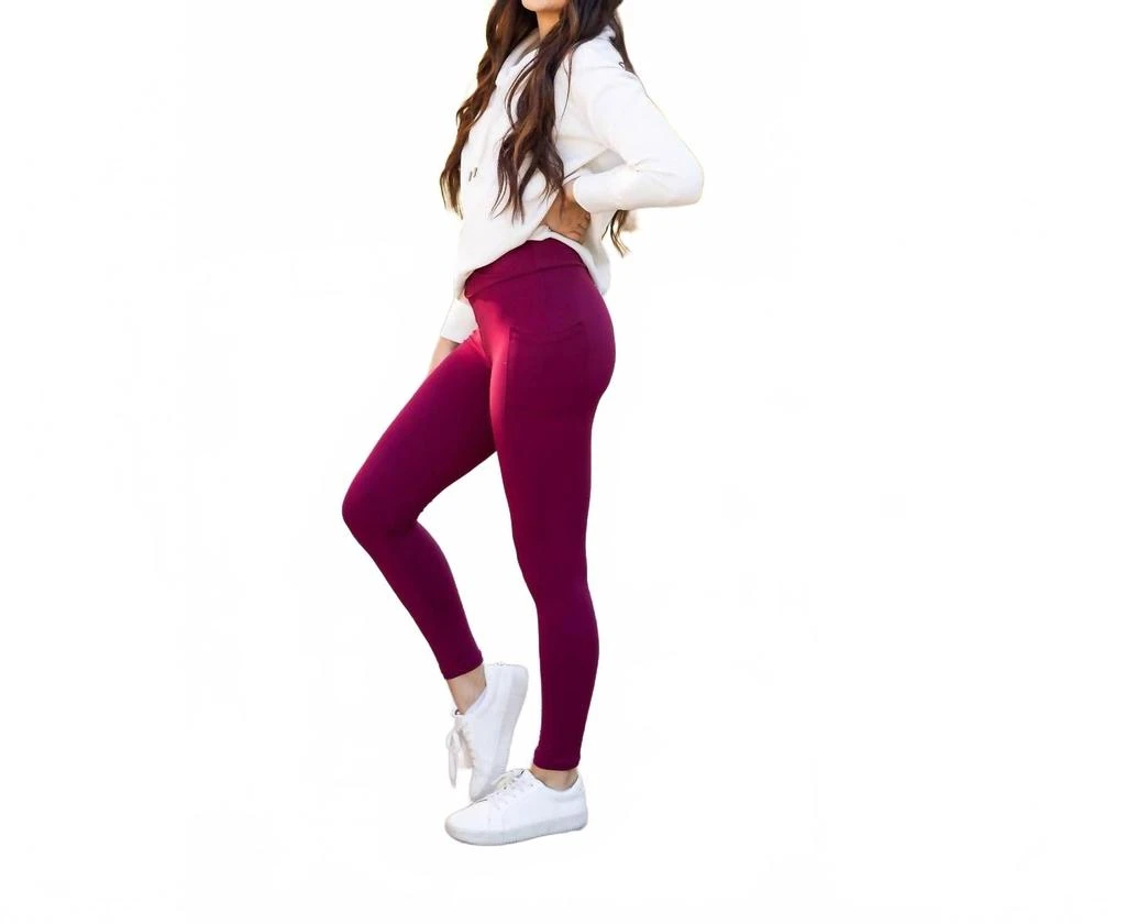 Julia Rose Molly Crossover Leggings With Pockets In Maroon 2