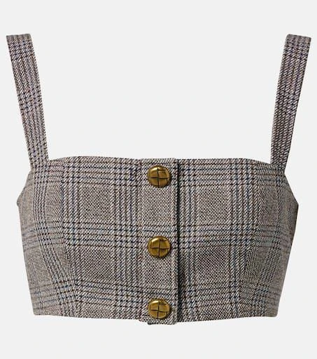 Self Portrait Checked cotton and linen bra top 1