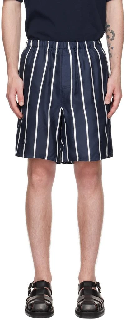 AMI Paris Navy Striped Shorts 1