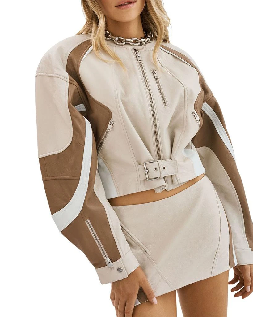 LaMarque Dustin Cropped Leather Contrast Insert Racer Jacket 1