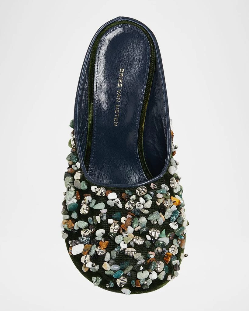 Dries Van Noten Gemstone Embellished Velvet Wedge Mules 3