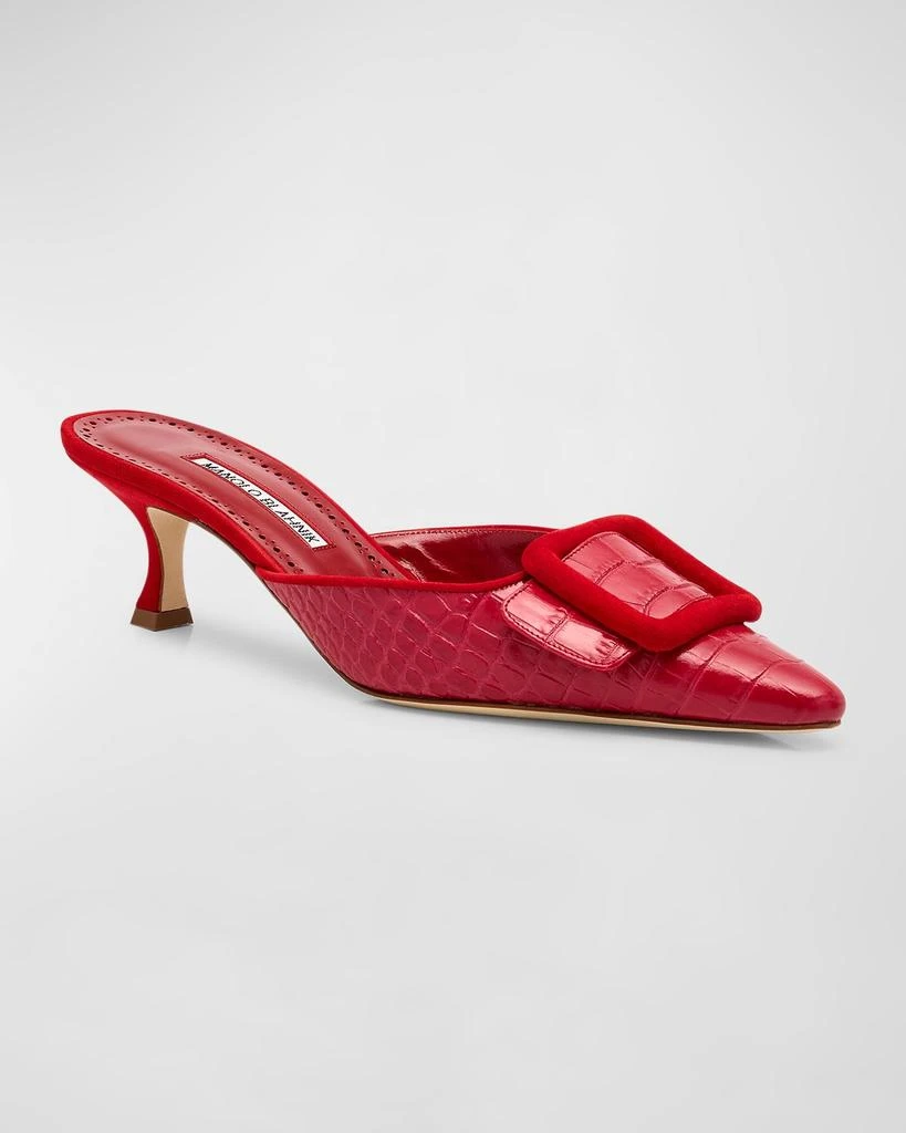 Manolo Blahnik Maysale Croco Buckle Mule Pumps 4