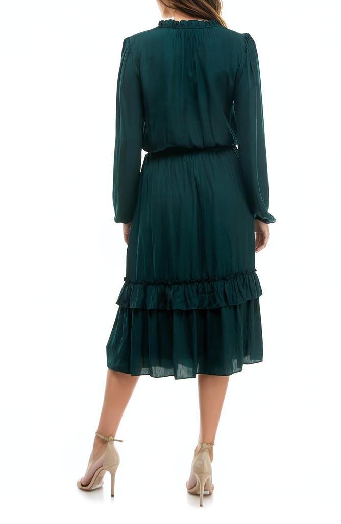 Socialite Tiered Long Sleeve Satin Dress